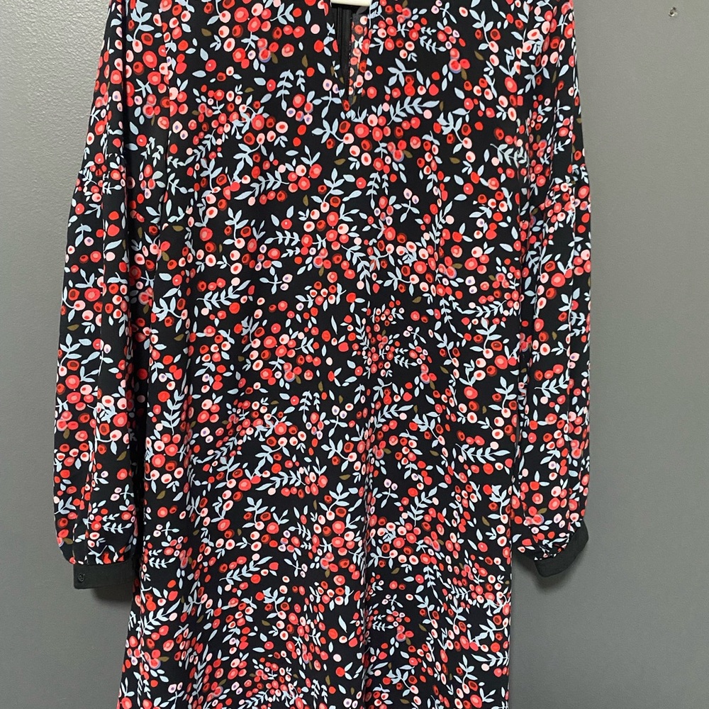 LOFT Black Dress with Red and Light Pink Floral Print